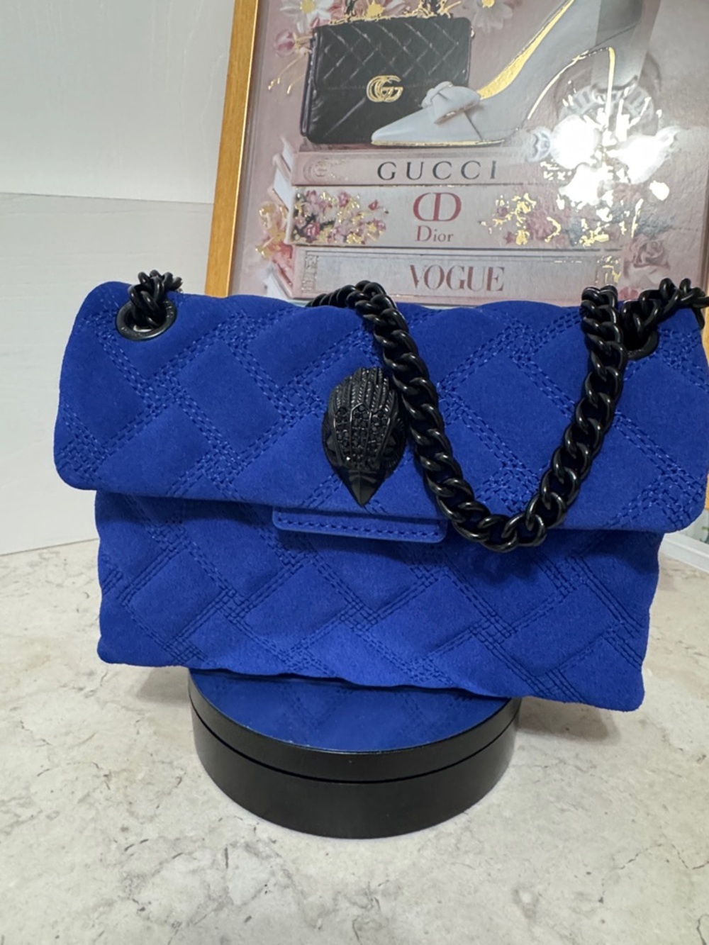 NWT Kurt Geiger Blue suede and leather mini Kensington w Dusty